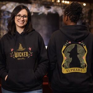 Wicked Elphaba Glitter Hoodie L Black Universal Studios Broadway Pullover Ariana
